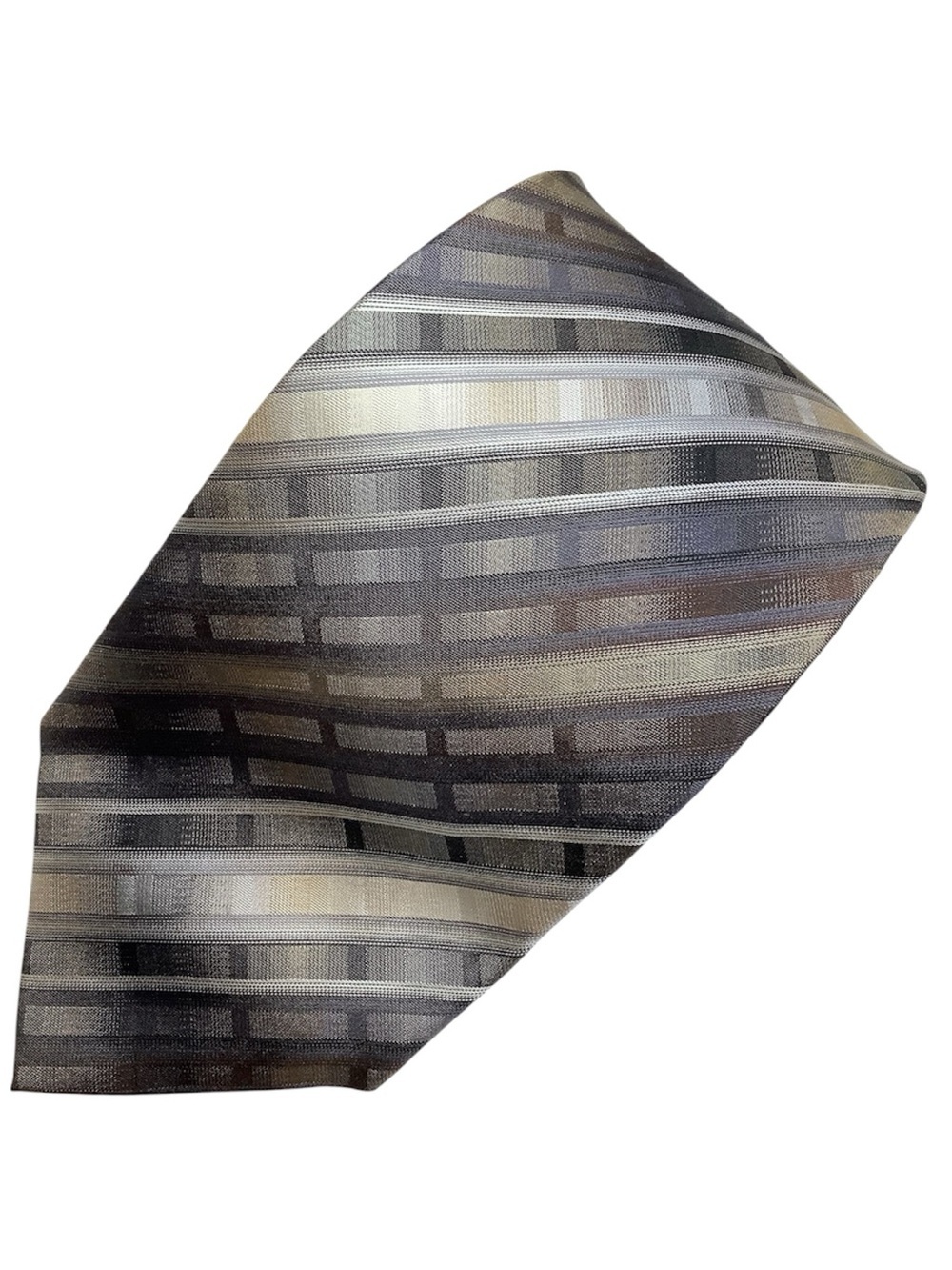 JOSEPH FEISS Extra Long XL Silk Tie Woven Stripe Neutral Brown Grey 64"